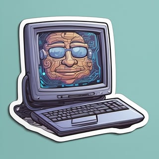 sticker, Computer with a digital painting on the screen, cartoon, contours