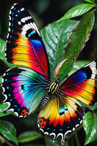 A lush, multicolored butterfly looking straight at the camera in a stunning close-up. Captured in stunning 8K resolution, this image is a hyper-realistic work of art that incorporates Miki Asai's macro photography technique. Every detail is meticulously highlighted, making this photograph a high-definition masterpiece. Composed by Greg Rutkowski, this image is making waves on ArtStation due to its studio quality, sharp focus, and intricate details that make it truly exceptional.