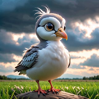 adorable chibi pixar style lapwing bird in the middle of the open field worried about the closed weather, dark clouds as a storm is brewing with a tornado behind, easter environment, photorealistic, cute, hdr, shaded, lens, focus on the rabbit , lighting, hyper-detailed, filigree, big round detailed eyes, detailed, adorable, Jean Baptiste Monk, Carol Buck, Tyler Edlin, Perfect Composition, Beautifully Detailed, Trending on Artstation, 8K Fine Art Photography, Photorealistic Conceptual Art, Volumetric Cinematic Perfect Light , Natural brightness and contrast, Chiaroscuro, Award-winning photography, Masterpieces, Digital Art, rafael, caravaggio, greg rutkowski, belle, bexinski, giger, children's fairy tale style, bright and vivid colors without saturation.