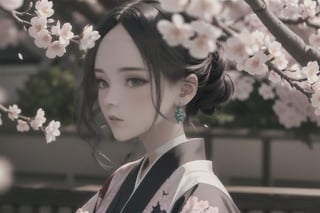 ((masterpiece: 1.2)), beautiful and aesthetic girl, ((1girl)), extreme detailed, highest detailed image, ((detailed eyes)), ((light particles)), kimono, jewelry, sexy, cherry blossom, cherry blossoms, mdeium shot.