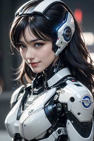 RAW picture, Best picture quality, high resolution, 8k, realistic, sharp focus, realistic image of elegant lady, Korean beauty, supermodel, break. sliver long hair, wearing high-tech cyberpunk style mecha suit, wearing head gear, radiant Glow, sparkling suit, mecha, perfectly customized high-tech mecha suit, custom design, break. 1 girl, swordup, looking at viewer, smiling, close-up, break. (LED lighting parts on her body:1.2), (robotic arms), (robotic legs), (robotic hands), ((robotic joint)),robot