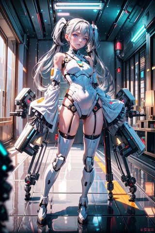 ((high resolution)), ((UHD)), ((incredibly absurdres)), break. ((One android girl)), break. ((sliver twintail hair:1.5)), ((upper body:1.5)), ((looking at camera:1.2)), break. ((in the cyberstyle city)), ((slender boby)), ((intricate internal structure)), ((brighten parts:1.5)), break. ((extremely detailed mecha suit:1.2)), break. (robotic arms), (robotic legs), (robotic hands), ((robotic joint:1.3)), break. Cinematic angle, ultra fine quality, masterpiece, best quality, incredibly absurdres, fhighly detailed, sharp focus, (photon mapping, radiosity, physically-based rendering, automatic white balance), masterpiece, best quality, Mecha body, furure_urban, incredibly absurdres