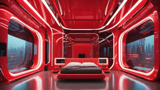 Masterpiece, ultra high definition, ultra high quality, 8k, exquisite details,
Space station, oversized floor-to-ceiling windows, future technology, intricate light, red light, future decoration, futuristic high-tech electronic equipment, futuristic furniture, outer space background, planet, galaxy,Modern bedroom