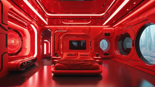 Masterpiece, ultra high definition, ultra high quality, 8k, exquisite details,
Space station, oversized floor-to-ceiling windows, future technology, intricate light, red light, future decoration, futuristic high-tech electronic equipment, futuristic furniture, outer space background, planet, galaxy,Modern bedroom,void