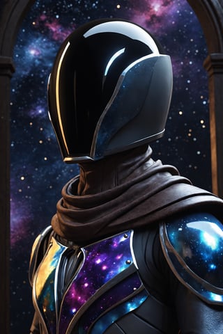 ParallelObserver, (colorgalaxy reflected on a reflexive helmet), metalic rim detailed helmet, 1boy, (leather long coat), scarf, [Renaissance themed], fantasy, front-view, upperbody, detailed, 3d render, unreal engine, colorgalaxy,disney pixar style