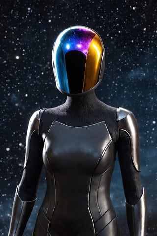 ParallelObserver, (colorgalaxy reflected on a reflexive helmet), helmet, 1girl, (leather overcoat), front-view, upperbody, black long coat, detailed, 3d render, unreal engine, colorgalaxy