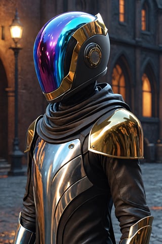 ParallelObserver, (colorgalaxy reflected on a reflexive helmet), metalic rim detailed helmet, 1boy, (leather long coat), scarf, Renaissance themed, fantasy, front-view, detailed, 3d render, unreal engine, colorgalaxy,disney pixar style