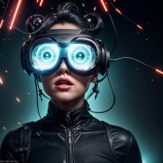 In this abstract photograph, a zenithal zealous VR headset dominates the composition. The image captures the sleek and futuristic design of the headset, with its angular lines and glossy black finish. The headset is depicted in mid-air, seemingly suspended by invisible strings, creating a sense of weightlessness and excitement. Through the lens of the VR headset, vibrant and immersive virtual reality scenes come to life, transporting the viewer to unknown realms. The photograph is meticulously crafted, showcasing the high resolution and sharpness of every detail, from the intricate circuitry to the transparent visor. This captivating image invites viewers to imagine the boundless possibilities and transformative experiences that await within the virtual landscape.
