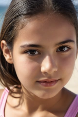 Mujer joven con rostro infantil lista para ir a la playa 
