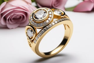 A golden ring with roses made of diamonds 
