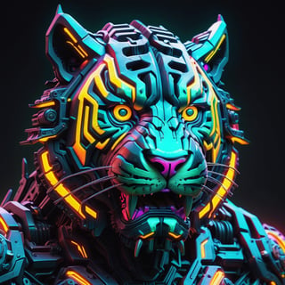 A mutant tiger, neon ambiance, abstract black oil, gear mecha, detailed acrylic, grunge, intricate complexity, rendered in unreal engine, photorealistic