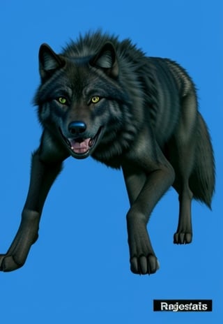 photo r3al,photorealistic,pure black wolf,Animal, open mouth, angry face,REALISTIC