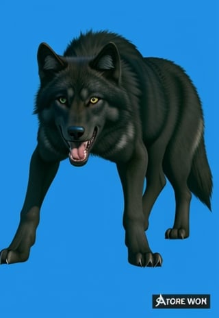 photo r3al,photorealistic,pure black wolf,Animal, open mouth, angry face