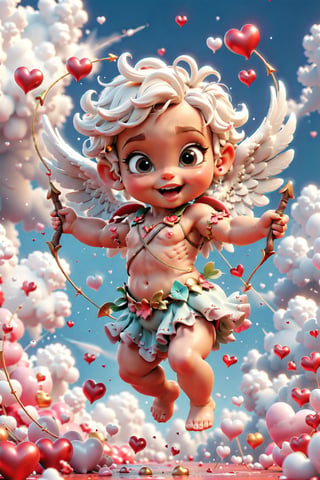 best quality, masterpiece, beautiful and aesthetic, vibrant color, Exquisite details and textures,  Warm tone, ultra realistic illustration,  Cupid, colorful perfect 3d ink splash forming perfect detailed extreme close up perfect realistic cute, smiling, happy, flying cupid aiming his bow and arrow, Baby Cupid, flying in a background of puffy clouds with floating hearts, ultra hd, realistic, vivid colors, highly detailed, UHD drawing, perfect composition, beautiful detailed intricate insanely detailed octane render trending on artstation, 8k artistic photography, photorealistic concept art, soft natural volumetric cinematic perfect light, graffiti art, splash art, street art, spray paint, oil gou ache melting, acrylic, high contrast, colorful polychromatic, ultra detailed, ultra quality, CGSociety.,