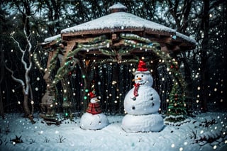 Christmas in the woods with Christmas trees and garlands with Christmas decorations and a very nice snowman,Christmas Room,happy_christmas_background,FFIXBG,firefliesfireflies