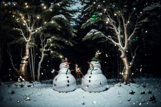 Christmas in the woods with Christmas trees and garlands with Christmas decorations and a very nice snowman,Christmas Room,happy_christmas_background,FFIXBG,firefliesfireflies