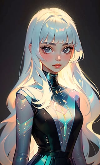 (masterpiece),(best quality), 

1girl, solo, long hair, looking at viewer, simple background, closed mouth, upper body, white hair, blunt bangs, lips, black background, portrait, 

hologram skirt,portrait,(dress hologram:1.2), bioluminescent liquid