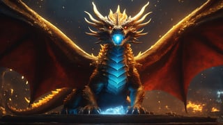 (masterpiece), ((best quality + highres + stunning art)), (aesthetic + beautiful + harmonic), {{Floating thunder magic and a burst of thunder}}, ((cinematic lighting + dynamic angle), ray tracing, ((very aesthetic)), (symmetrical intricate details + sharpen symmetrical details), (((face closeup:1.5)) of the gelid dragon, a dragon with its scales engraved with lighting intricate details, imposing and lightning wings, a glowing and hot stare, inside its ray lair that no one dares to enter),realistic