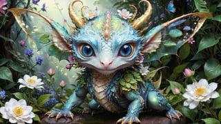 cute colorful magical  adorable baby mantis dragon mashup hybrid ,sparkles, Holographic filigree, reflective eyes, intricate extremely hyperdetailed, filigree, looks into the camera, big round detailed eyes, cute, adorable, cute, flowers,  very fluffy, detailed eyes, magic, surrealism, fantasy, digital art, by Ross Tran, lop-eared, Artgerm and James Jean, Brian Froud,  , Naimi Kanani intricate art masterpiece, golden ratio, intricate art station trend,highly detailed,ultra-high quality