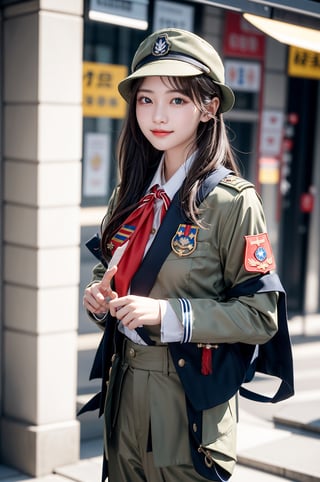 When the camera focuses on this 22-year-old woman, what we see is a very representative Boy Scout. She is as slender as a model, with a charming smile like Lin Chiling's, but her eyes contain determination and perseverance. She wore green Scout trousers, a khaki short-sleeved Scout uniform, and a Scout hat, showing off her overall style. The wooden badge on the brooch proves her important position in the Scout organization of the Republic of China, and the wooden badge scarf symbolizes the special role she plays. She held the Boy Scout stick tightly in one hand and made the standard three-finger salute of the Boy Scouts with the other hand, showing her loyalty to the Scout ideals. This day happens to be March 5th, and people celebrate Scouting Day all over the world. Her costume also features the Baden-Powell badge, which is a tribute to the founding place of the global Scout movement. Her full-body panoramic photo is undoubtedly an excellent visual letter, showing the spirit of the Scout organization of the Republic of China. Beauty, determination and loyalty are all fully reflected in this young woman.