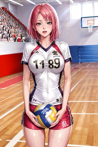 Sakura Haruno , ( receiving a ball  : 1.3 ) , volleyball,  volleyball uniform , looking at  ball ,   hard practice ,   (  sweating  ,    , exhausted,  ( wheezing )      ) , in a court , national team , in international tournament   , in stadium ,  
 pink hair , 
BREAK , 
score_9, score_8_up, score_7_up, score_6, score_5, score_4, ( masterpiece , ultra Detailed  ) , 
  milkychu-style , 