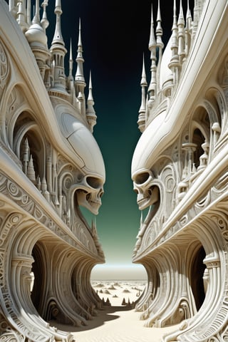by Roger Dean and H.R. Giger,  (ambient occlusion , Double Exposure but extremely beautiful:1.4), (intricate details, masterpiece, best quality:1.4), Futurism Art Style, dynamic, dramatic, Futurism Art Style,  looking at viewer, steampunk style, biomechanoid, more detail XL