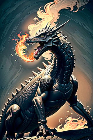 (masterpiece, best quality), Fire breathing dragon