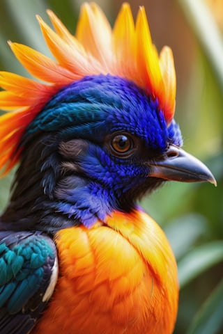 close up of the head of a Lawe's Parotia, bird of paradise, beautiful coloration of the feathers, high quality, 8k, sharp details, fine art painting
