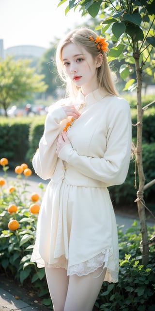 analog photo, retro, a sexy woman,((big breasts)), 25 years old,  outdoors, wild nature, hair ornaments,
realistic detailed skin, film grain, raw photo, ((pale skin)), sunny day, flowers, posing, nsfw,
big green eyes, freckles, ((orange hairs)),
((cotton))dress, (cincher), bow, standing long sleeves, sleeves past wrists, rope bridges, soft fairy lights, hidden nook, dreamy escape,
((garden)), ((short)) skirt, skirt lift, ((white dress))