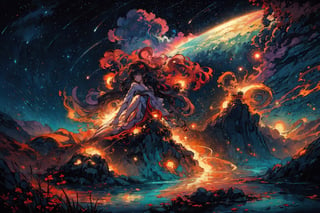 A serenely drifting Solarpunk galactic nomad, exuding tranquility and harmony amidst the stars. This game concept art is a digital painting, showcasing the character floating in a shimmering nebula. Their ethereal presence is highlighted by glowing flora woven into their flowing robes, reflecting the vibrant hues of distant planets in their skin. Each intricate detail is rendered with stunning clarity, immersing the viewer in a world of cosmic beauty and peace.,(Pencil_Sketch:1.2,masterpiece, messy lines,best quality