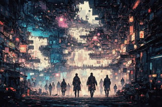 Official Art, Unity 8K Wallpaper, Extreme Detailed, Beautiful and Aesthetic, Masterpiece, Top Quality, perfect anatomy, 

In the bustling neon-lit world of a futuristic digital anime, a chic wild digital detective prowls the virtual streets, his cybernetic enhancements glinting in the artificial light. The detective's sleek black trench coat billows behind him as he navigates the bustling digital city, his sharp eyes scanning for clues amidst the chaos. 

a beautifully drawn (((ink illustration))) depicting, vintage, MAGENTA and Blue-green accents, watercolor painting, concept art, (best illustration), (best shadow), Analog Color Theme, vivid colours, contrast, smooth, sharp focus, scenery, 

(Pencil_Sketch:1.2,masterpiece,midjourney, best quality,incredibly absurdres,high detail eyes