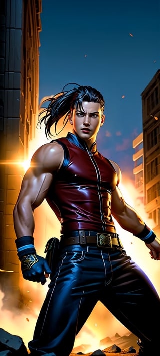 Zack from Dead or Alive, battle pose, high quality, digital art, by david finch, cinematic lighting