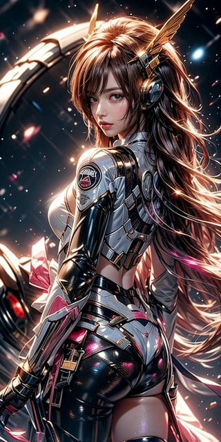 a girl, thunder yellow jacket, tight suit,Space helm of the 1960s,and the anime series G Force of the 1980s,Darf Punk wlop glossy skin, ultrarealistic sweet girl, space helm 60s, holographic, holographic texture, the style of wlop, space, ,1 girl