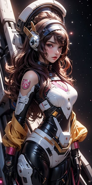 a girl, thunder yellow jacket, tight suit,Space helm of the 1960s,and the anime series G Force of the 1980s,Darf Punk wlop glossy skin, ultrarealistic sweet girl, space helm 60s, holographic, holographic texture, the style of wlop, space, 