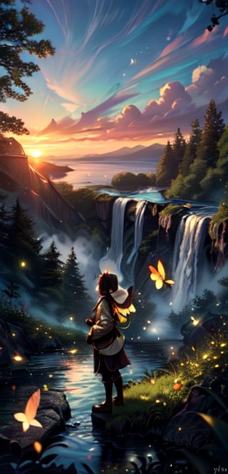 


(Masterpiece, ultra detailed, hyper quality, best result) white bear wearing shields, standing in front of rocky woods on flying islands at sunset, waterfall on the foreground, leafs falling ,High detailed ,firefliesfireflies,(best quality
