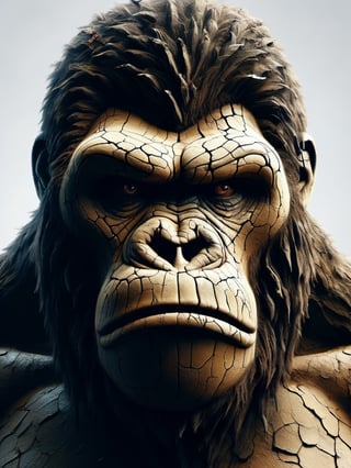 Very close portrait of King Kong, head, eye, front view,drath