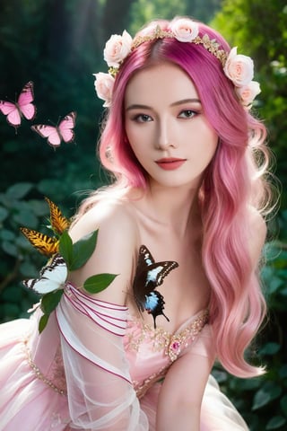 (ultra realistic,best quality),photorealistic,Extremely Realistic,in depth,cinematic light,hubggirl, 

BREAK 
princess, pink hair, pink eyes, pink dress, long hair, flowing hair, gentle smile, graceful, elegant, beautiful, delicate features, rose-themed, floral accents, magical aura, fantasy setting, soft lighting, magical glow, whimsical, dreamlike, enchanting atmosphere, storybook-like, fairytale-inspired, surrounded by nature, magical creatures, enchanting forest, glowing flowers, butterfly accessories, delicate butterfly wings, gentle breeze, flowing dress, peaceful, serene, magical powers, glowing eyes, magical symbols, enchanted rose, fairy tale castle, magical landscape, fantasy art, masterwork, 

BREAK 
perfect hands, perfect lighting, vibrant colors, intricate details, high detailed skin, intricate background, 
realistic, raw, analog, taken by Canon EOS,SIGMA Art Lens 35mm F1.4,ISO 200 Shutter Speed 2000,Vivid picture,More Reasonable Details