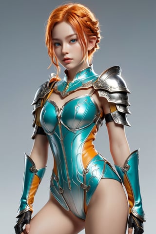 elf warrior, height 1.35, short hair with long braids, open mouth, blue eyes, gloves, holding, bare shoulders, standing, MAPLE, HAMMER, braid, boots, solo focus, pointed ears, short orange hair on top and long below, armor, gauntlets, combat stance, green and yellow armor,
 hammer,lolita mobile legends,Your skin is rendered realistically, with attention to details like texture and lighting. The image is a full-body photo, captured in a highly detailed, hyper-realistic style. Using advanced techniques like photon mapping and HDR, the scene comes to life with incredible clarity and resolution (16k).
The environment features cinematic elements, with particles and fragments, Crystallization effects and holographic elements are incorporated, Maintain maximum image detail, with anti-aliasing to ensure smooth edges. The image should be photographic quality, looking almost like a high-resolution cinematic image from a movie rendered in 3D. The hyper-realistic approach,(((NSFW))),(((SEXY)))