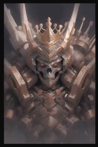 an evil being in black armor a crown of bones