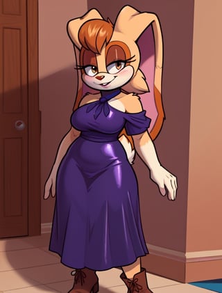 vanilla, bunny girl, vanillarabbit, red dress, wearing cute dress, boots, ((see through dress)), blush, smile, milf, see-througth 3, sundress, wearing transparent dress, beautiful, body silhouette, blue bow, white gloves, rabbit, furry, wide hips, thick body, fur body, toon, cartoon, nsfw, cute_pose