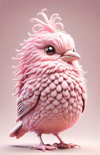 3D Art, Fluffy pink fat animated bird. Ultra detailed, sharp focus, white background, studio light, uhd, 8k, Kodak Gold 400