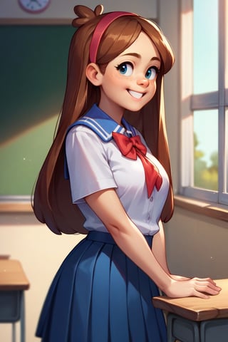 Score_9, Score_8_up, Score_7_up, Score_6_up, Score_5_up, Score_4_up, source_cartoon, 

Mabel pines,smile,

school_girl_uniform,skirt,upper_body,standing,classroom,