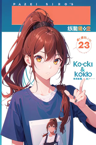 1girl,hori kyouko,25 years old,ponytail, adidas t-shirt, sport short, 
looking_at_viewer, 
serious, modeling pose, modeling,photostudio, ,magazine cover, foreground face,
showing her outfit
