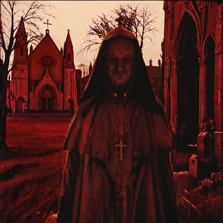 high quality, nodfrg_xl, red grunge, close up, portrait of 1 old pope, standing,
outside, 1 empty cathedral, middle of grass field, VHS, dark