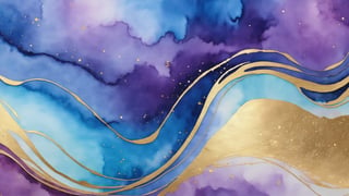 Abstract Watercolor Background, Blue, Purple, Golden Veins, sparkle,