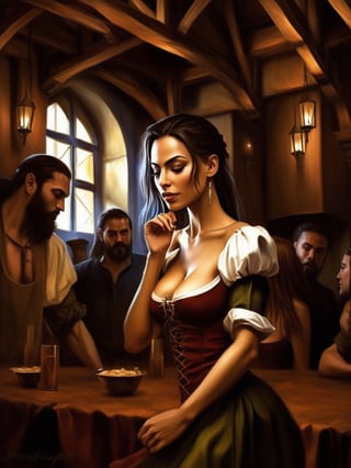 (+18) , NSFW,

An exotic sexy female dancer in a tavern house full of Men and women celebrating,
(oil painting), 
(super detailed Fantasy Medieval/Tavern), 
one floor full of people, 
i can't believe how beautiful this is, 
super detailed characters, ,
more detail XL,StdGBRedmAF,3D,DonMn1ghtm4reXL,ink ,Leonardo Style