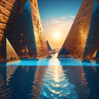 [The pyramids of Giza in the middle of a transparent blue ocean], 
 , 
 , 
intricate design, photorealistic, 
hyper-realistic, high definition, 
extremely detailed, 
cinematic, 
UHD, HDR, 32k, ultra hd, 
realistic, 
dark muted tones, highly detailed, 
perfect composition, 
beautiful intricate detailing , 
incredibly detailed octane render, 
trending on artstation, , 
nature, subsurface scattering, transparent, translucent skin, glow, bloom, Bioluminescent liquid, 3D style, cyborg style, Movie Still, Leonardo Style, warm color, vibrant, volumetric light,3d,more detail XL