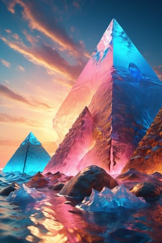 [a translucent pyramids of Giza in the middle of a transparent blue ocean], 
Huge white plasma waves stricking one side of the pink pyramids , 
A blonde naked woman walking on water , 
intricate design, photorealistic, 
hyper-realistic, high definition, 
extremely detailed, 
cinematic, 
UHD, HDR, 32k, ultra hd, 
realistic, 
dark muted tones, highly detailed, 
perfect composition, 
beautiful intricate detailing , 
incredibly detailed octane render, 
trending on artstation, , 
nature, subsurface scattering, transparent, translucent skin, glow, bloom, Bioluminescent liquid, 3D style, cyborg style, Movie Still, Leonardo Style, warm color, vibrant, volumetric light,3d,more detail XL