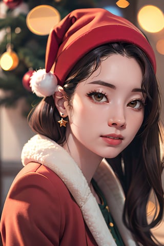 Dahyun, portrait, realistic, high_resolution, christmas,