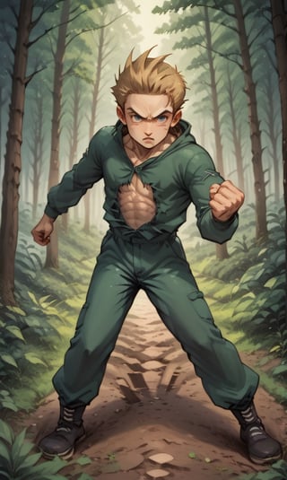 (Score_9, score_8_up, score_7_up:1.6)(Rating_safe), (Siesta,color:1.0) 1boy fighting with Gigant monster in forest,very white skin,(very slim:1.4),( action pose), high definition, 8k,masterpiece, fine-tuning, high contrast, highly quality ,hdr,(ultra modern quality image:1.0)